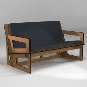 Canapé sur-mesure en MDF huilé, coussin anthracite