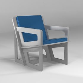 Fauteuil gris clair sur mesure coussin bleu