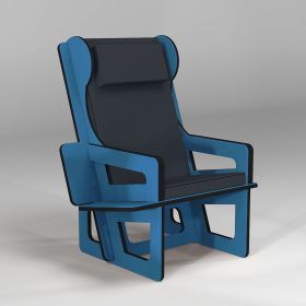 Bergère à oreilles bleue taillée sur-mesure, avec étagère bibliothèque optionnelle