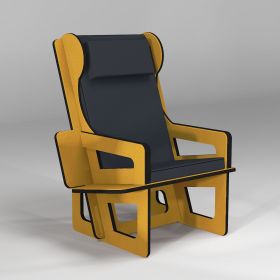 Bergère à oreilles jaune fabriquée sur-mesure, étagère bibliothèque en option