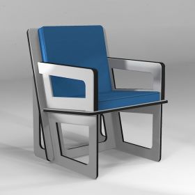 Fauteuil d'activité fabriqué sur mesure, coloris gris clair, coussin bleu