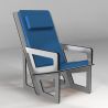 Fauteuil pour le dos fabriqué sur-mesure, dossier haut avec appui-tête, coussin bleu